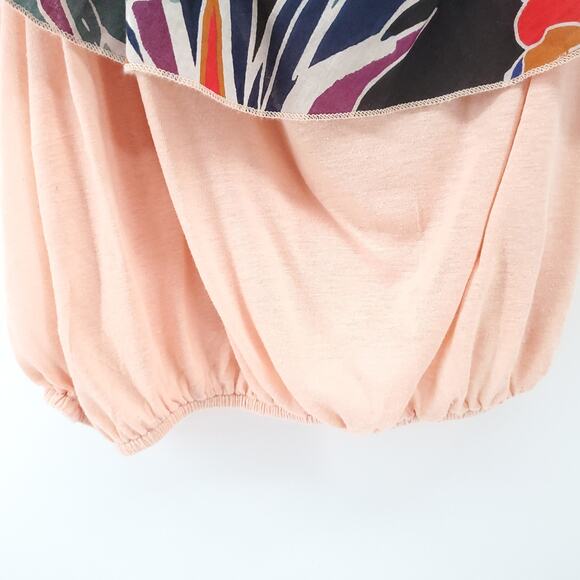 Free People Boho Annka Linen Floral Botanical One Shoulder Flutter SleeveTank S - Picture 7 of 10